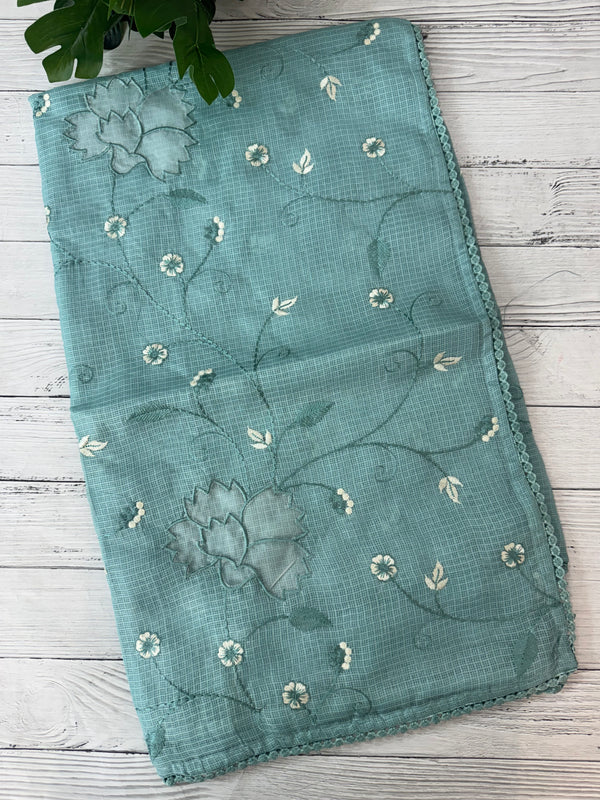 Soft kota silk saree with embriodery and organza applique work  MS14509- Blue