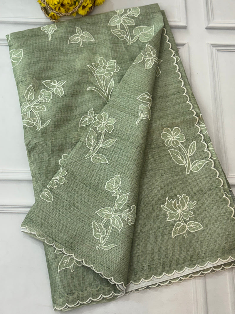 Soft kota silk saree with embroidery and scalloped border MS14983