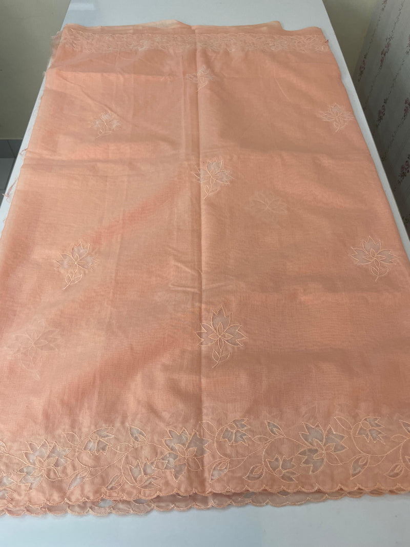 Mul chanderi saree with applique borders MSH112 Peach