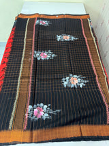 Checks Semi tussar saree with hand painting MS3432