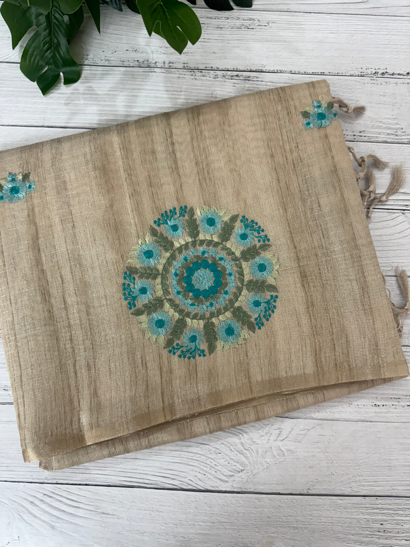 Blended tissue tussar saree with embriodery - MS8945