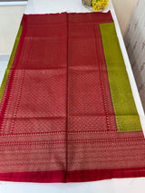 Banarasi semi katan saree with contrast border MS6665- ParrotGreen to MaroonRed