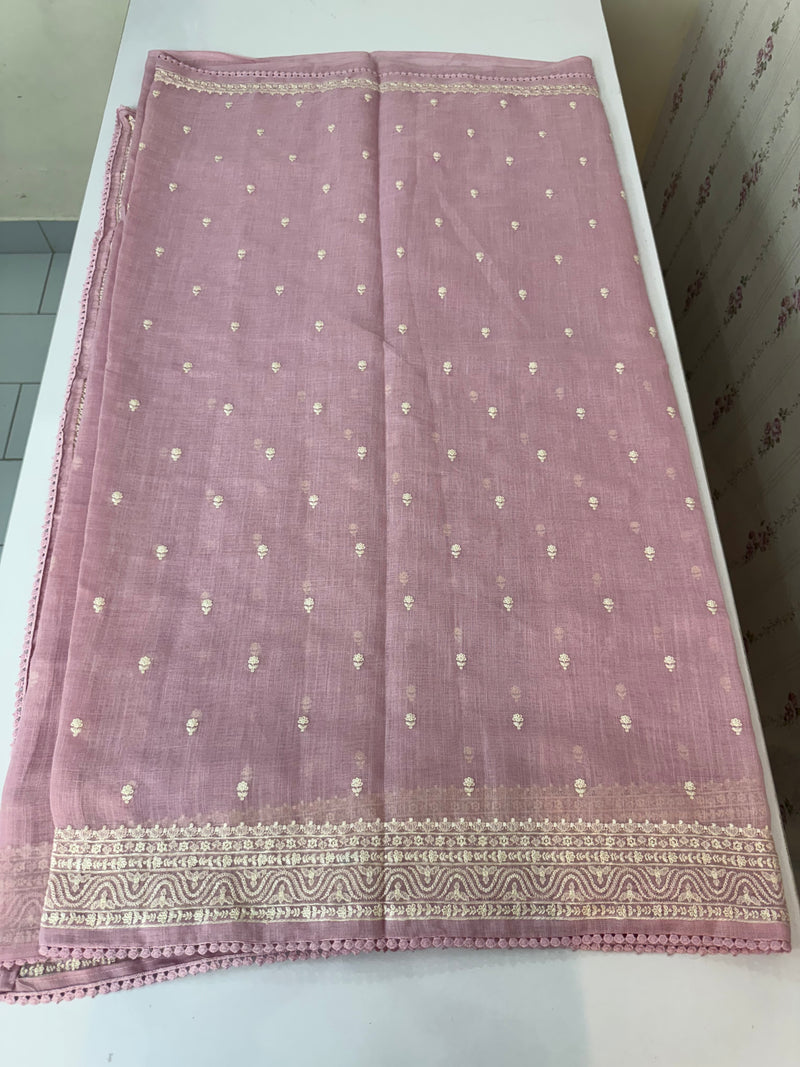 Semi linen saree with chikanakari embroidery- MS15086 PastelPink
