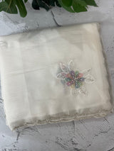 Soft crush Organza saree with applique work MBS679- White