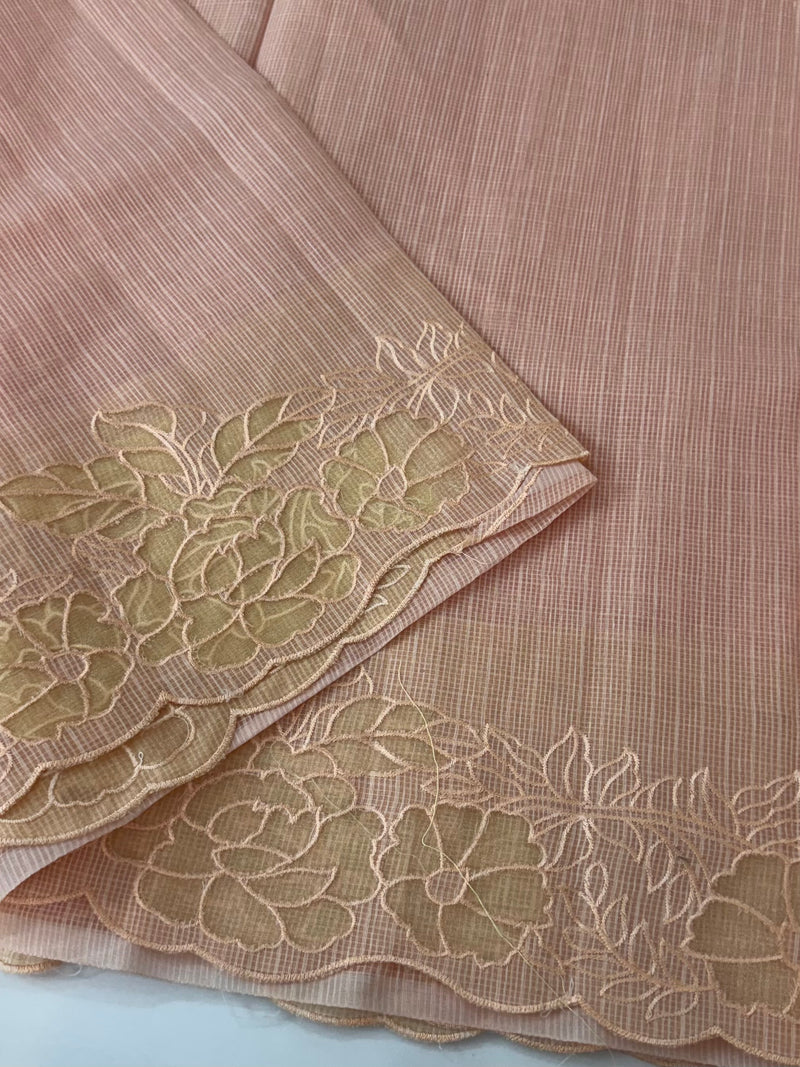 Soft kota silk saree with applique work MS85432- PastelPeach