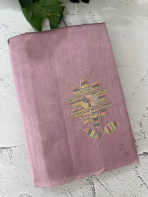 Tussar finish soft silk saree with thread embroidery MTS568 OnionPink