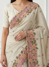 Embriodery Kota Silk Cutwork saree MST113 - Beige