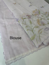 Supernet saree with embroidery and handpainting MSH104- Pastel Lavender