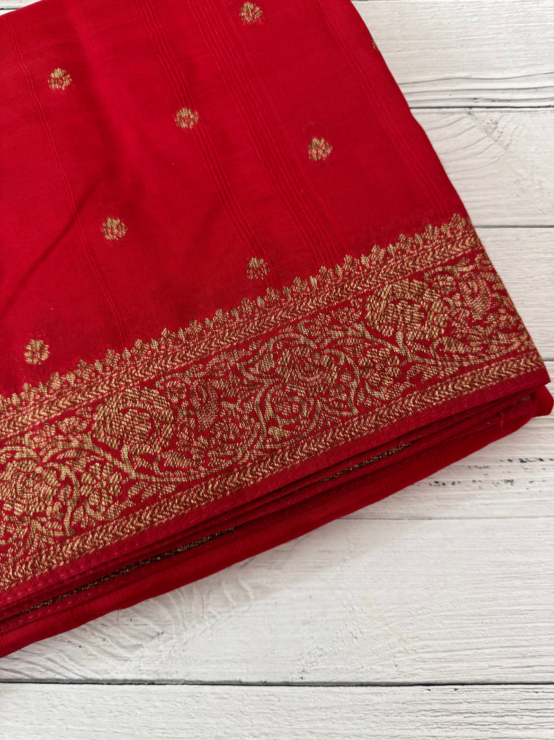 Banarasi Tussar Georgette Saree with brocade blouse - MS44376 Red