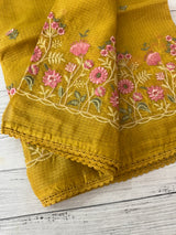 Soft kota checks saree with embroidery - SVPSNM Yellow