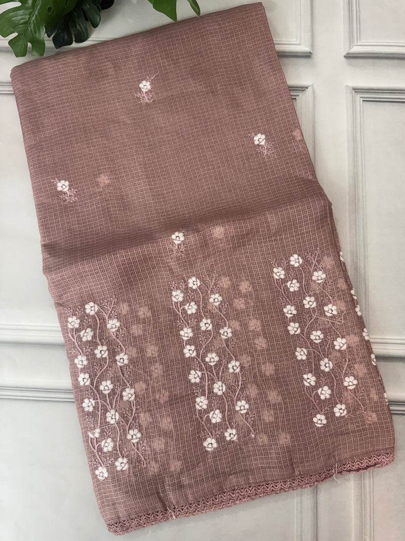 Kota checks saree with embroidery SVTS34- DuskyMauve