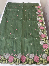 Cutwork Semi tussar saree with cross stitch embroidery MTSS855