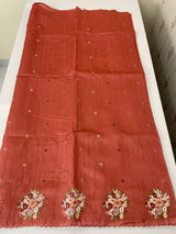 Blended tussar silk saree with embroidery- MS1072 DarkPeach