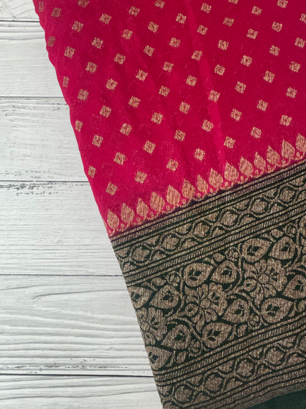 Banarasi viscose Georgette saree MKGS611 - DarkPink to Green