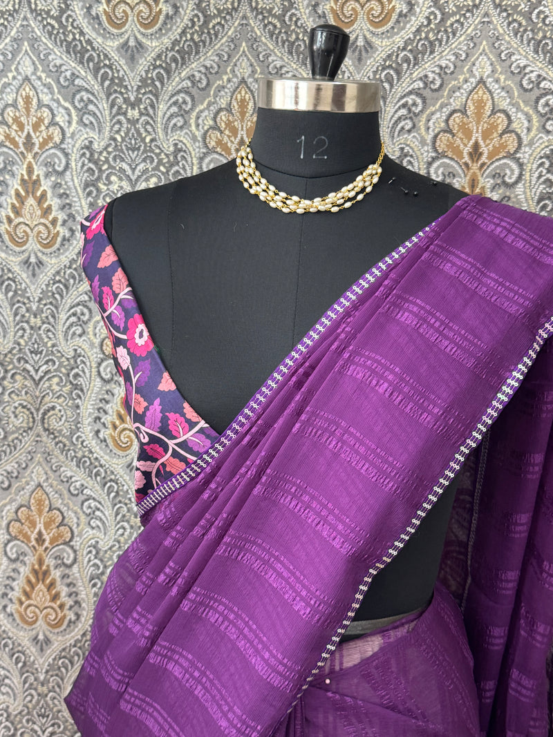 saree with printed blouse- MS7611