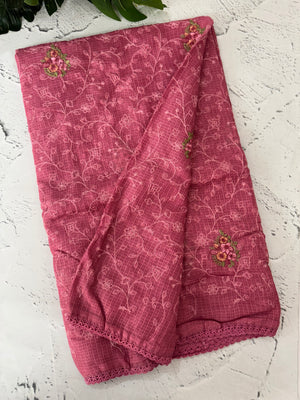 Soft kota checks saree with embroidery - MS7679 Pink