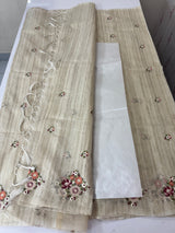 Silky kota embroidery saree with One side border MSK876(3)- Beige