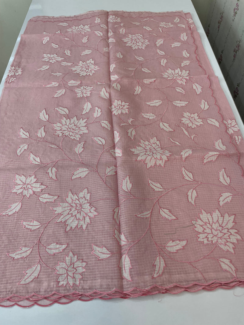 Soft kota silk saree with applique work MS14410 Pastel PeachPink
