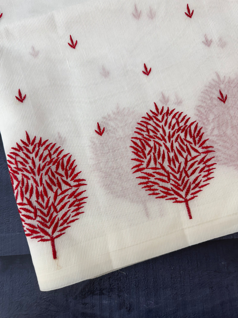 Supernet saree with embroidery MCJ875 white & Red