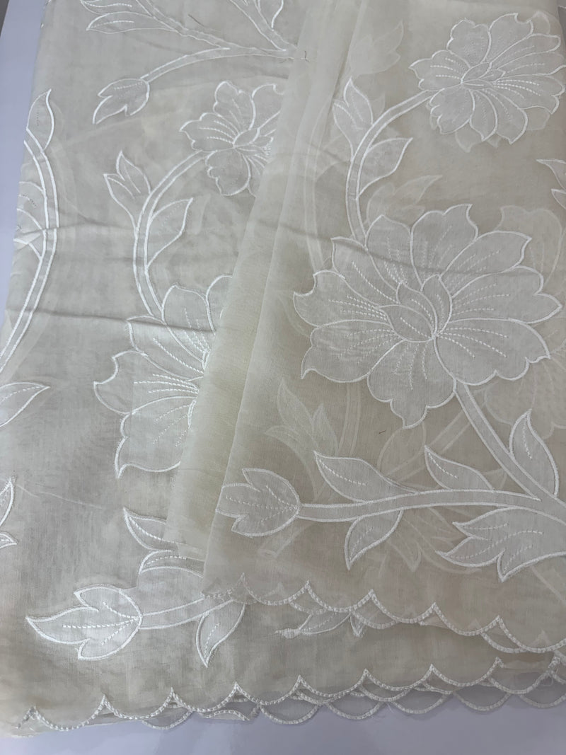 Mul chanderi applique work saree  MSH115 - Offwhite