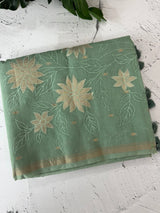 Mul chanderi applique work saree with zari buttas all over  MSH161