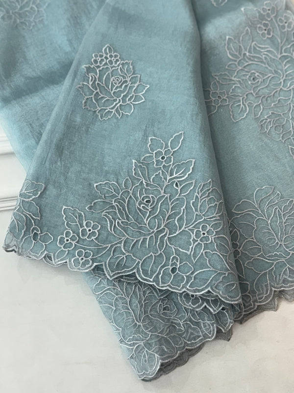 Cutwork Tissue Organza saree MS14051- DuskyBlue