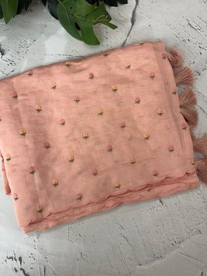 Malai chanderi saree with thread work MSM4569 Peach