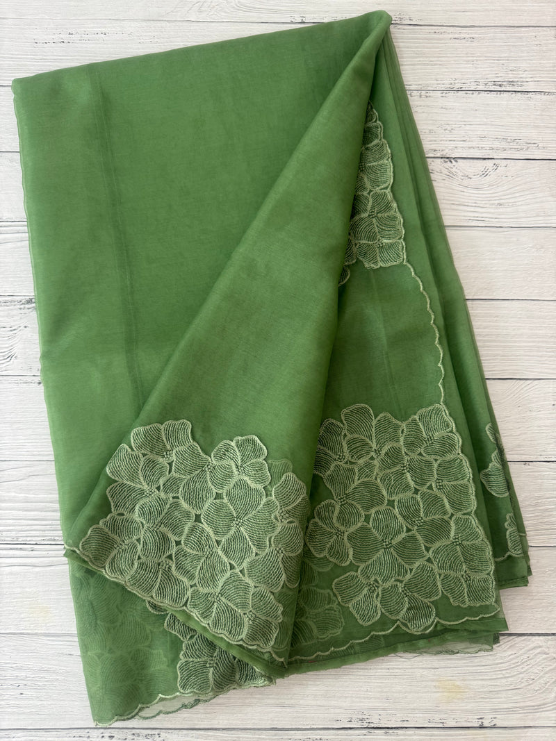 Semi organza saree with embroidery & scallop border - MSH901 JadeGreen