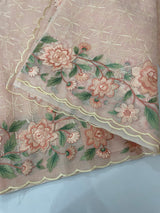 Phulkari NetKota embroidery saree - MSH126 Pastel Peach