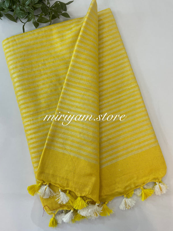 Pure Linen saree with embroidery MLS7864 LEMON YELLOW