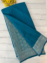 Crepe Banarasi viscose Georgette saree with brocade blouse MS953211- TealBlue