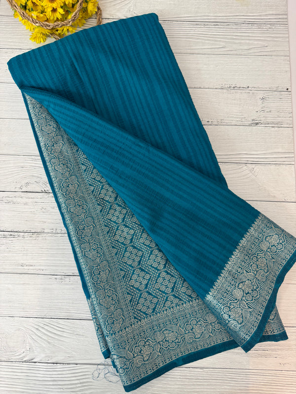 Crepe Banarasi viscose Georgette saree with brocade blouse MS953211- TealBlue