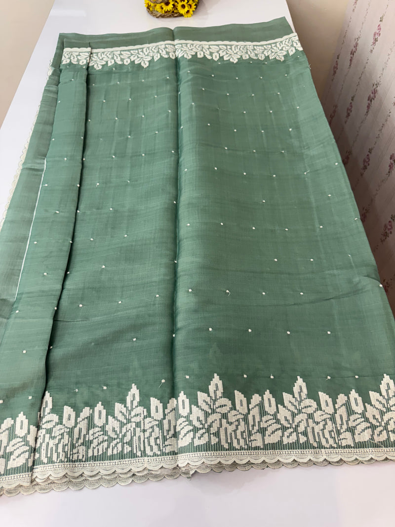 Kosa Tussar silk saree with embriodery - MS8178