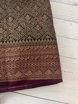 Banarasi semi katan saree with contrast border SHKNTNM- Black to Wine