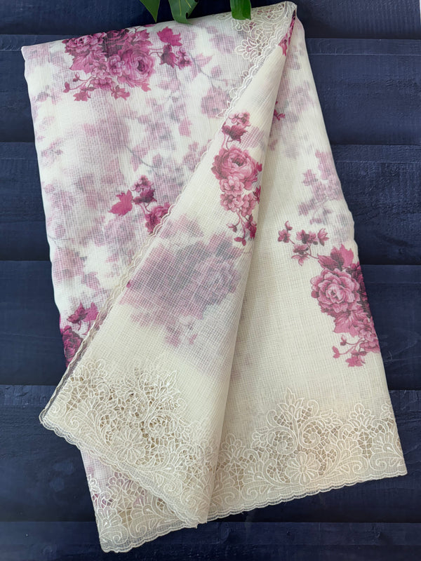 Cutwork Soft kota silk saree with digital prints MSH121