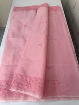 Viscose Organza saree with applique work-MSH101 Pink