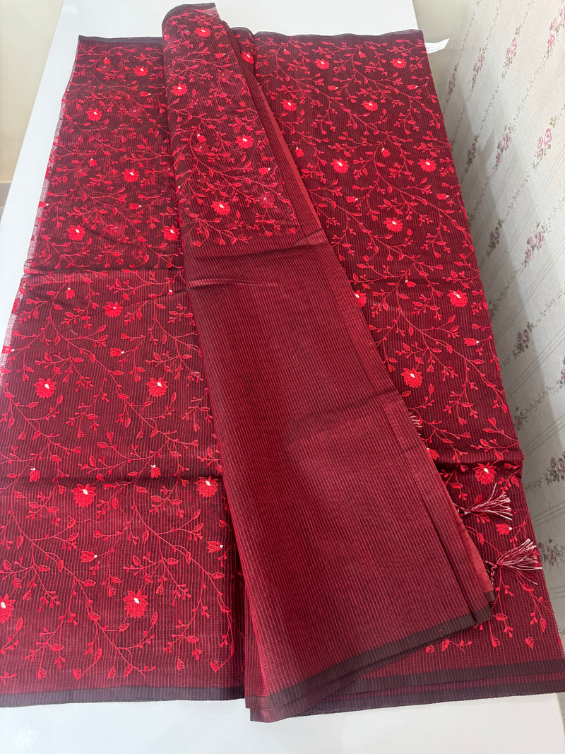 Kota silk cotton saree with applique work MS81788 - MaroonRed
