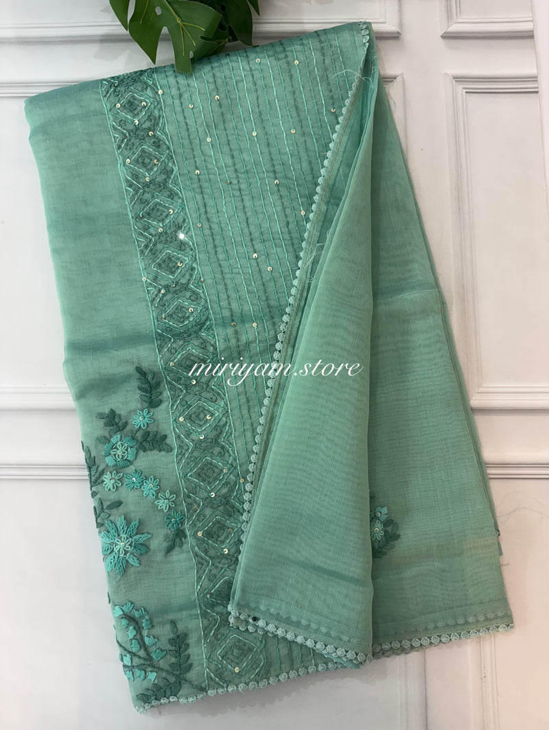 Handworked Tissue silk saree FBLK162 BluishGreen