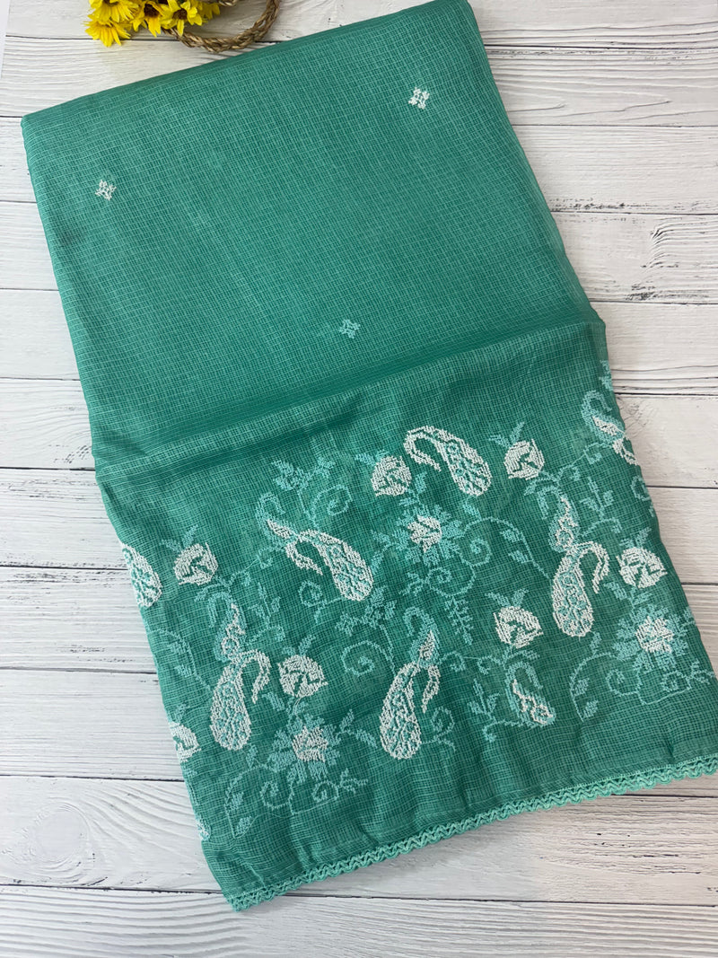 Soft kota checks saree with embroidery SVPIIY- BluishGreen