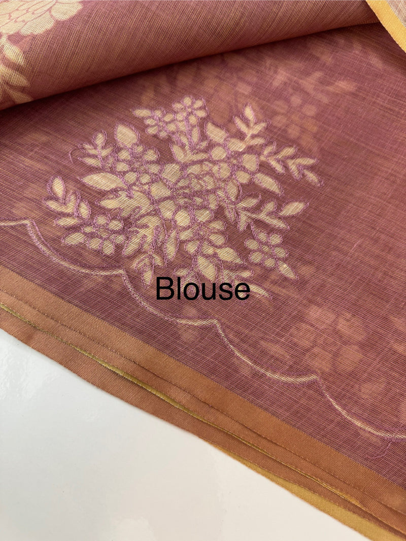 Tissue Linen Saree with applique work MRS890