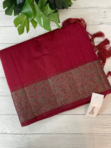 Jute silk saree with antique zari weaving MJL399 - MaroonRed