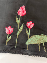 Blended Satin finish Tussar silk saree with cross-stitch embroidery- MS8179 Black