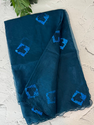 Organza saree with embroidery - MSH375(2) TealBlue
