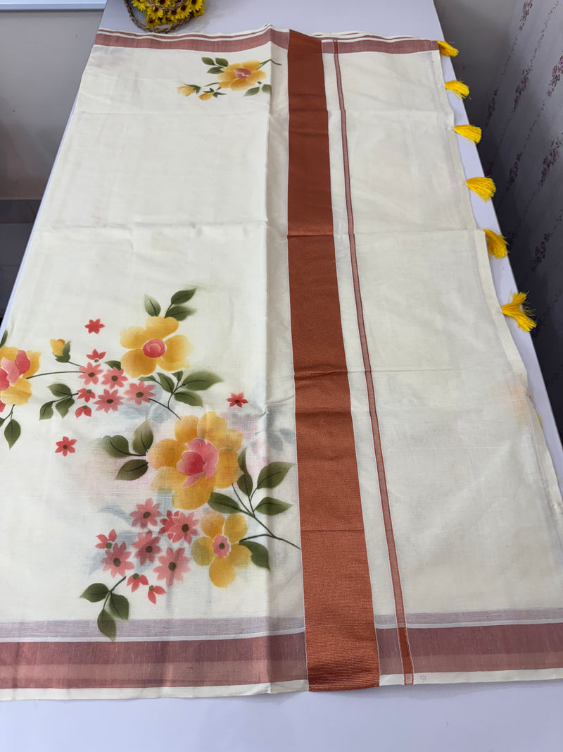 Kerala cotton saree with floral prints
