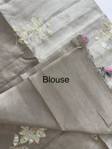 Tussar finish soft silk saree with thread embroidery MTS568 Taupe