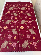 Blended tussar saree with applique work and embroidery MTSS451 DeepMaroon