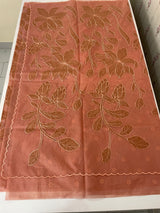 Semi organza saree with appliqué work - MSH906 DuskyPeach