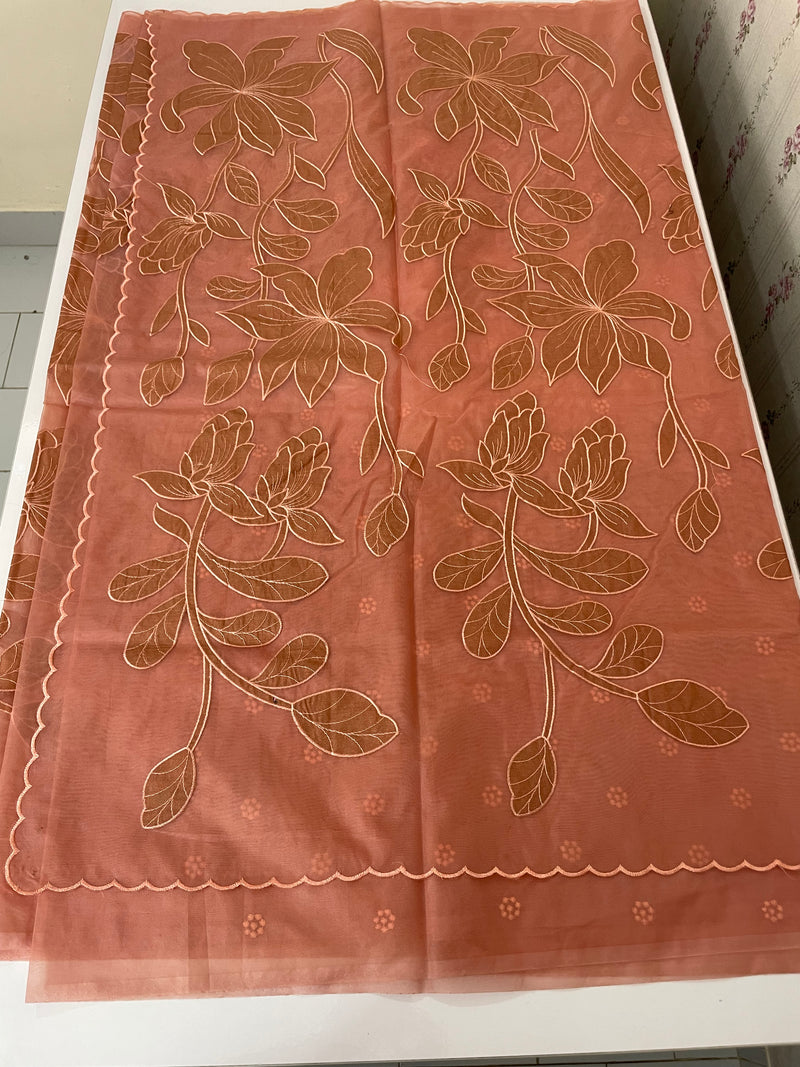 Semi organza saree with appliqué work - MSH906 DuskyPeach