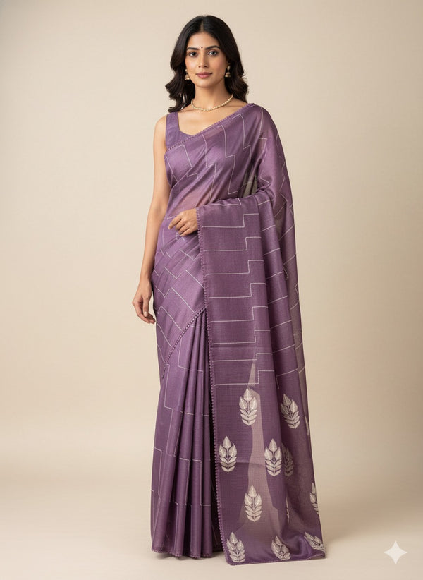 Soft kota silk saree with embriodery MS14809- DarkMauve