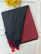 Plain Khadi cotton saree with contrast pallu & blouse MS1497